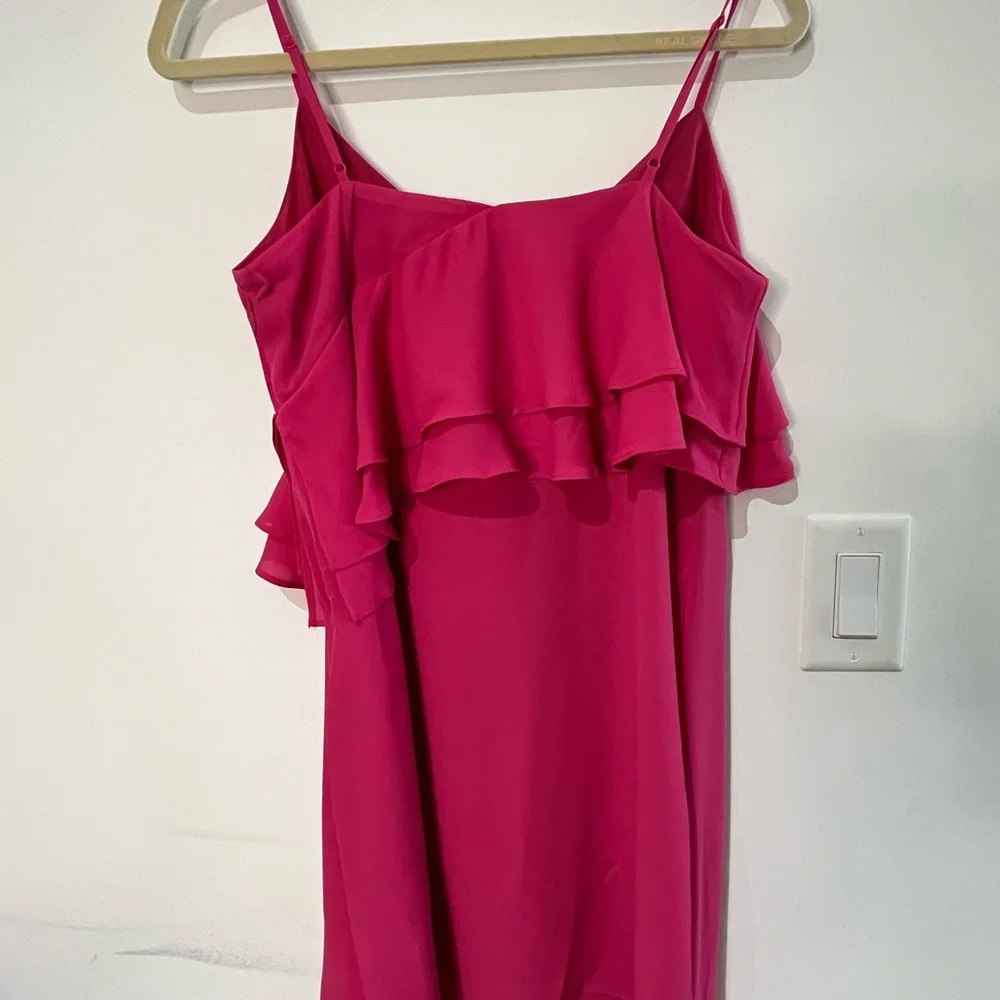 J.Crew Mini Dress Hot Pink Spaghetti Strap Flounce Ruffle Style J0967 Size 4